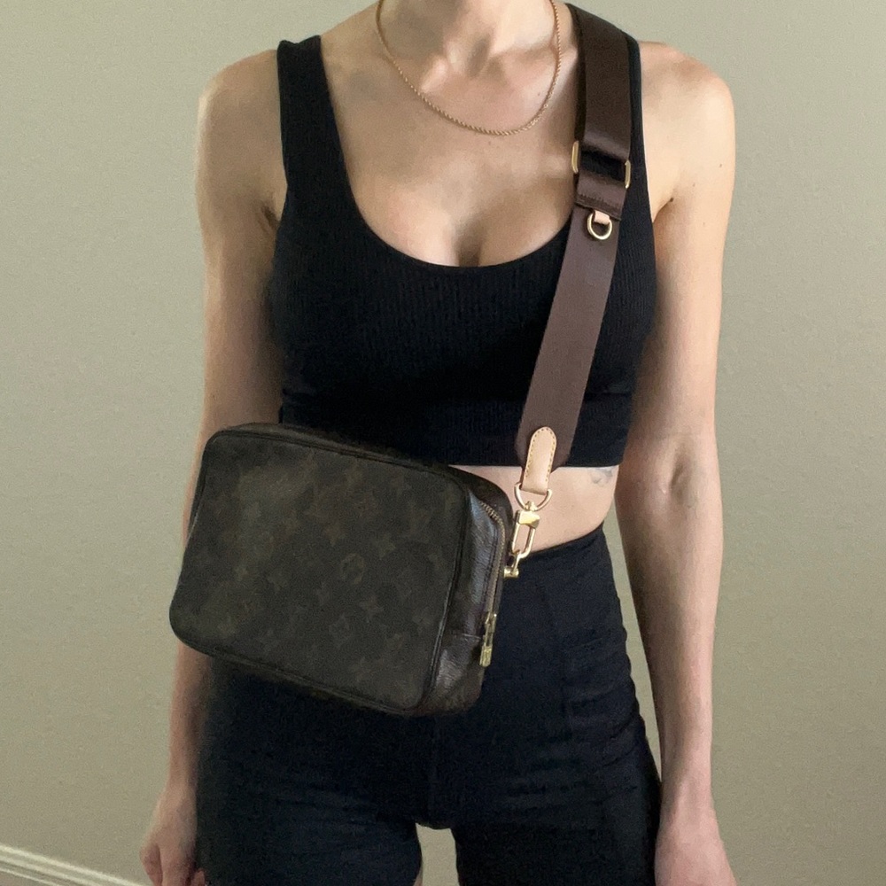 Louie Vuitton Brown Monogram Pouch Upscaled To Crossbody Bag